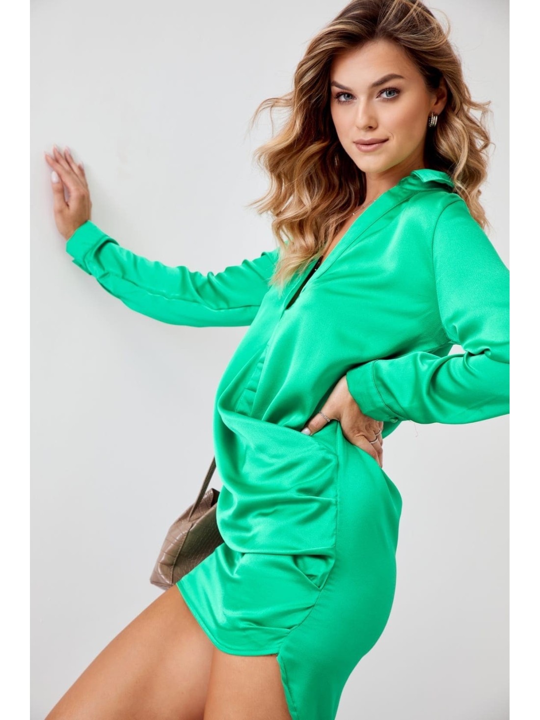 Shirt dress with ruffles, green FG641 - Online store - Boutique